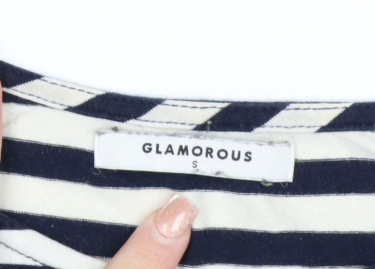 Glamorous Women’s Blue Striped Tunic Blouse Size S 3/4 Sleeve