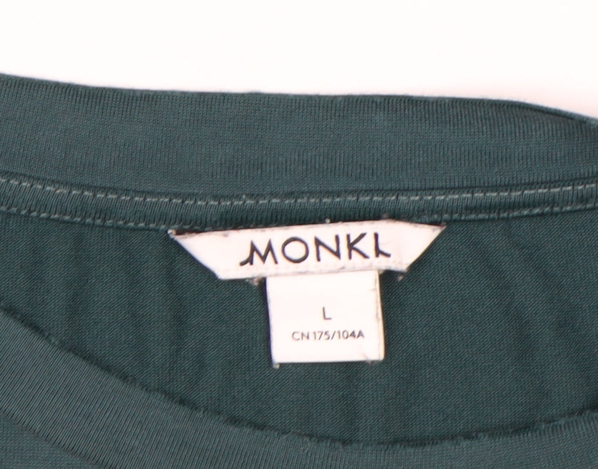 Monki Women's Green Basic Long Sleeve Modal Blend T-Shirt Size L