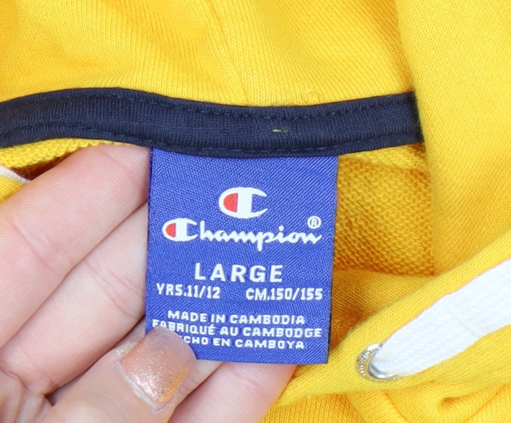 Champion Boys Yellow Pullover Hoodie 11-12 Years Cotton Blend Logo