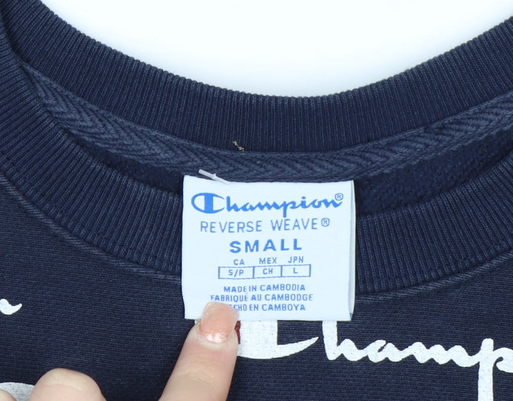Champion Men's Blue Small Reverse Weave Logo Pullover Jumper
