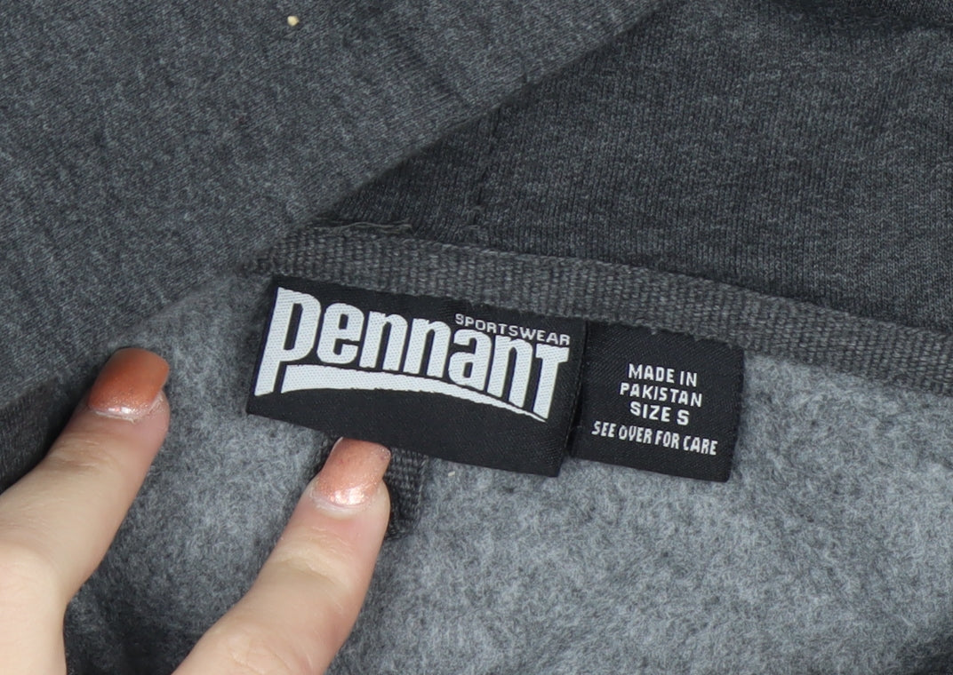 Pennant Men's Grey Hooded Pullover Jumper Small Graphic College Style