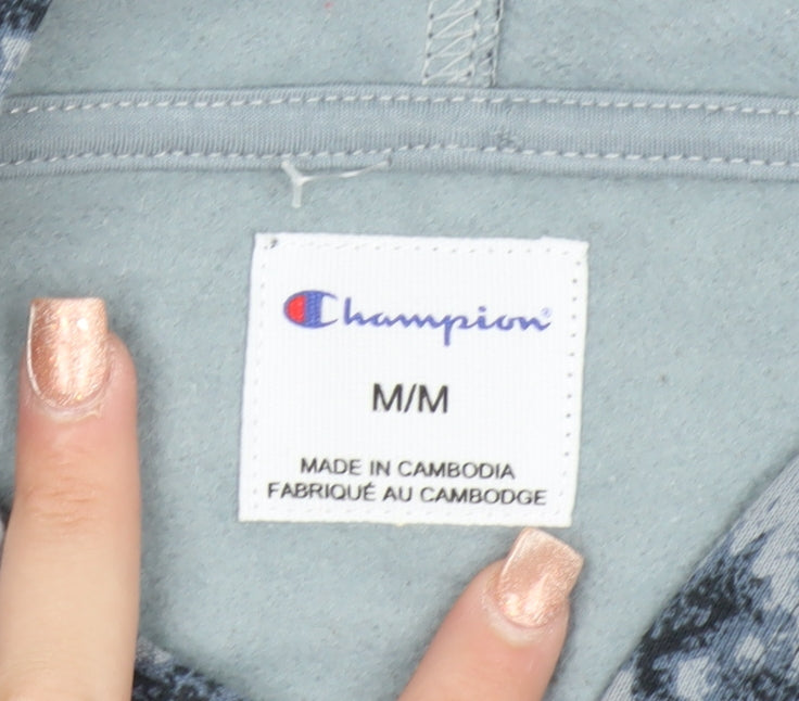 Champion Men's Blue Tie-Dye Pullover Hoodie M Fleece Logo Gymwear