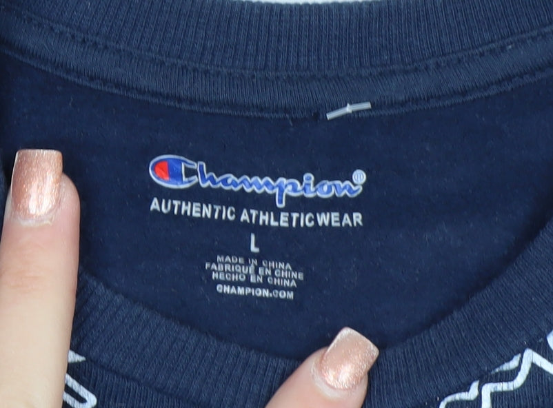 Champion Mens Blue Logo Pullover Sweatshirt Size L Regular Fit