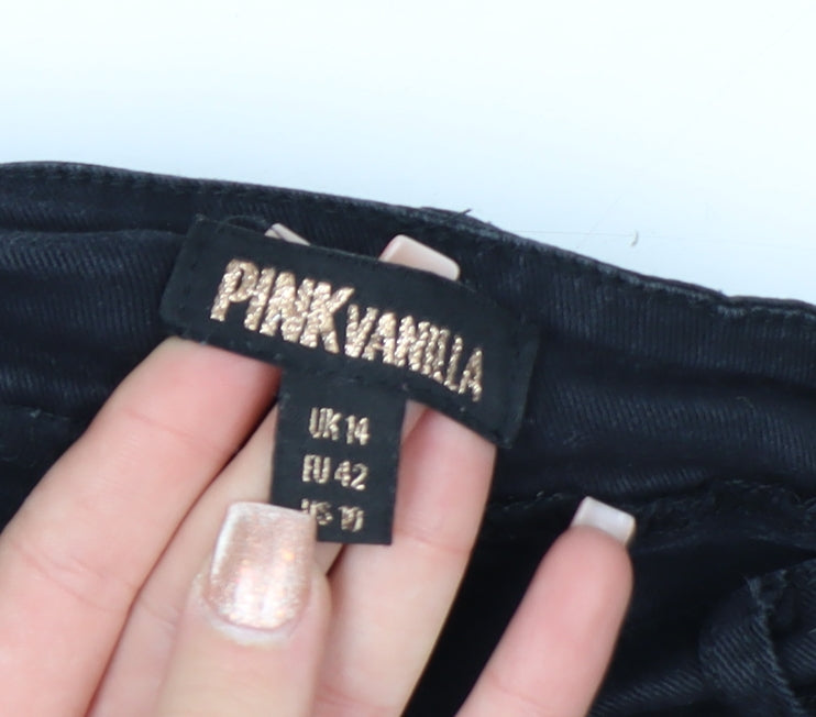 Pink Vanilla Women’s Black Cargo Wide-Leg Trousers Size 14