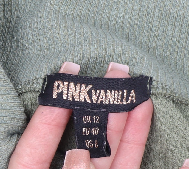 Pink Vanilla Women Green Collared Long Sleeve Knit Shirt Dress Size 12