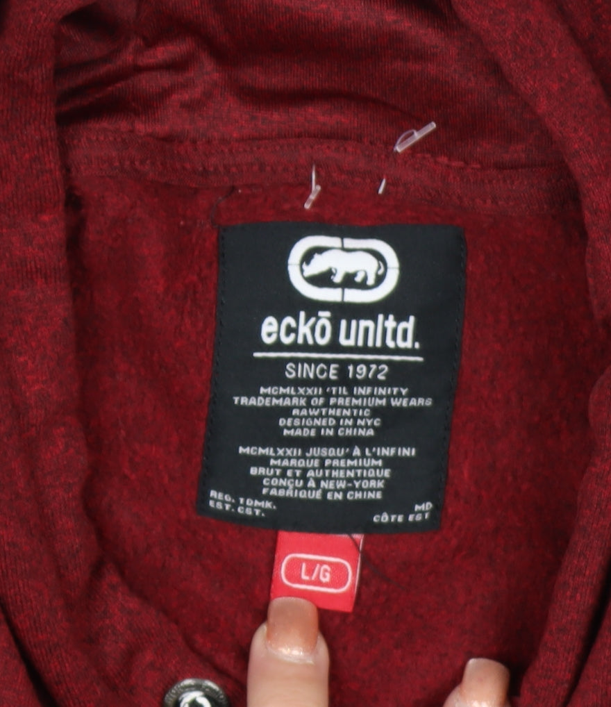 Ecko Unltd Men's Red Pullover Hoodie Size L Graphic Logo Sweatshirt