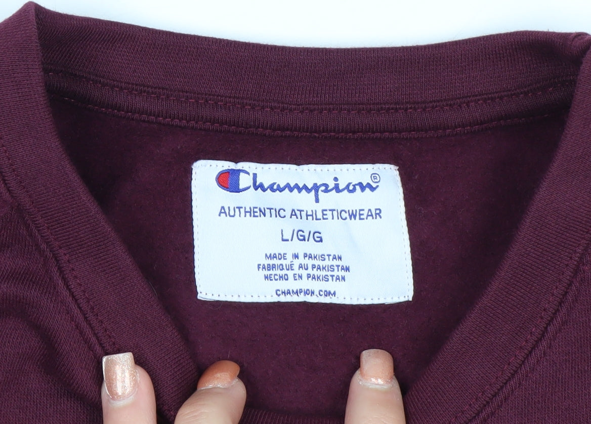 Champion Men's Red Pullover Sweatshirt L Regular Crew Neck Fleece