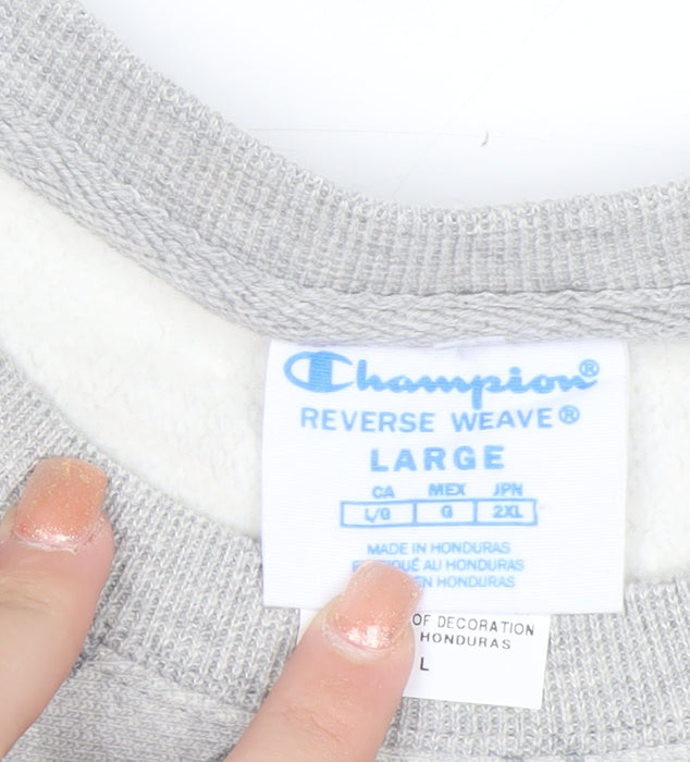 Champion Men's Grey Reverse Weave Logo Pullover Sweatshirt Size L