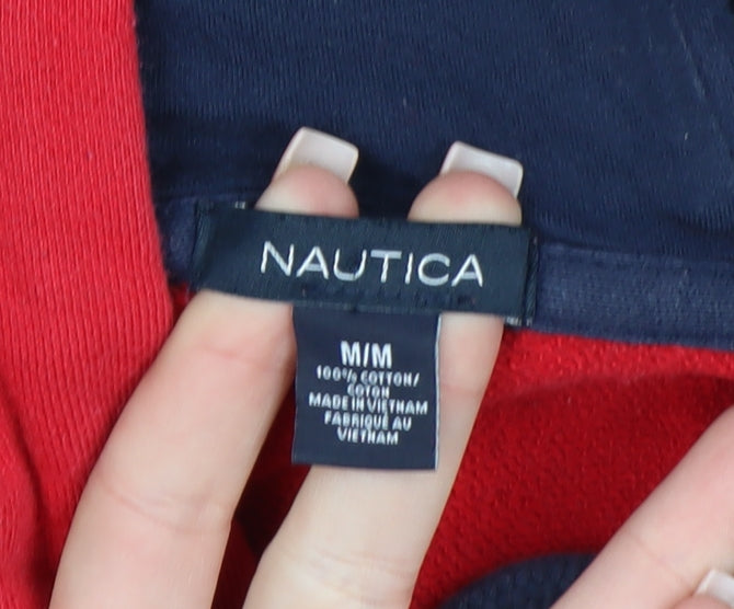 Nautica Men's Red Pullover Hoodie Medium Cotton Graphic Print