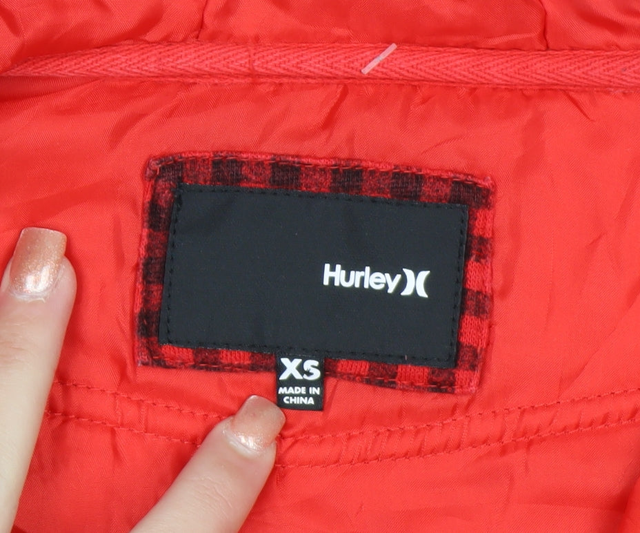 Hurley Men's Red Check Full Zip Hoodie XS Fleece Lined
