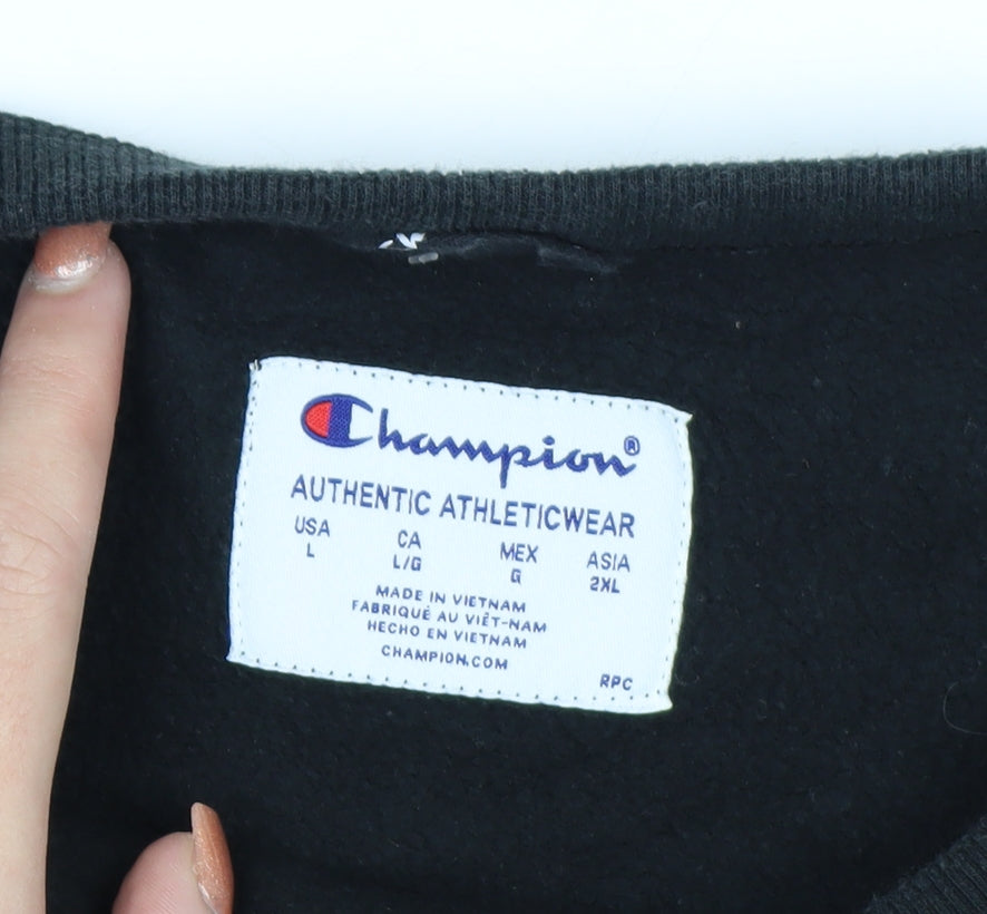 Champion Men's Black L Pullover Crew Neck Sweatshirt with Logo