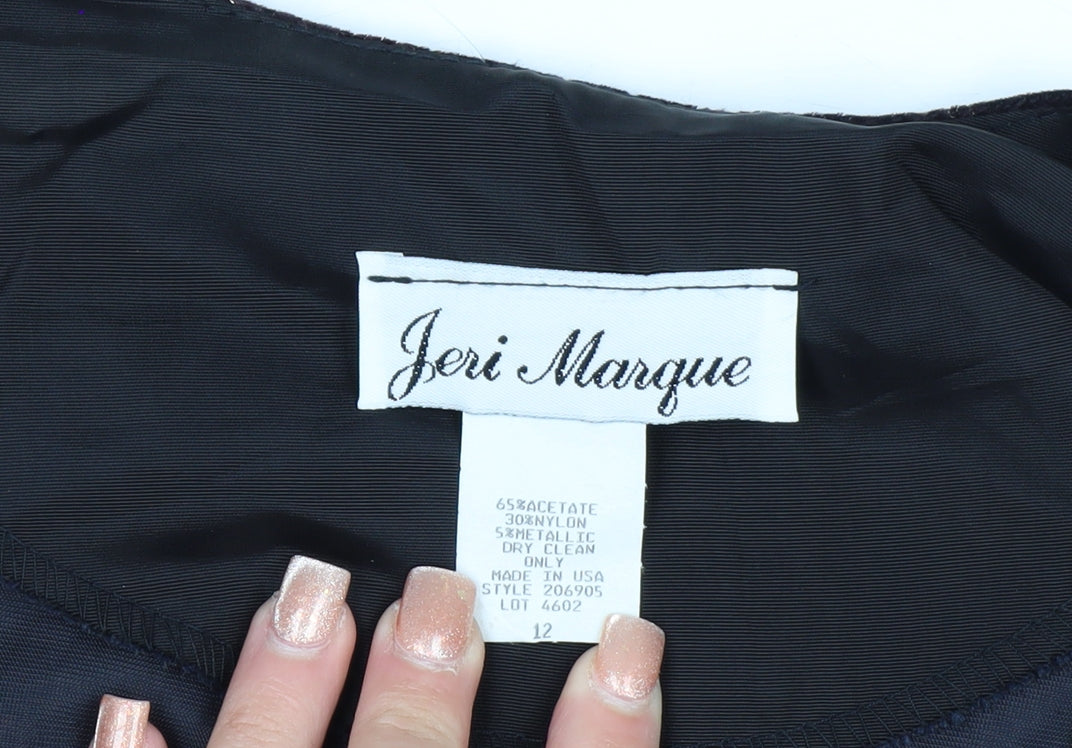 Jeri Marque Womens Black Velvet Metallic Floral Formal Blazer Size 12