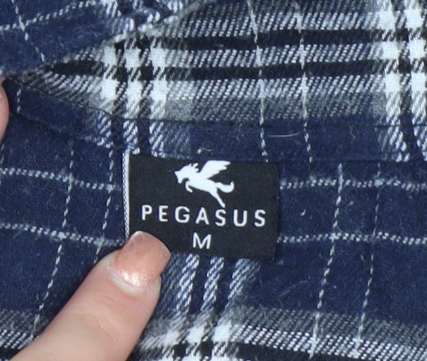 Pegasus Mens Blue Checked Flannel Zip Jacket Size M Fleece Lined