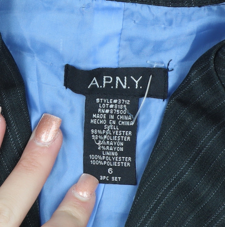 A.P.N.Y. Women Black Pinstripe 3 Button Long Suit Jacket Size 10