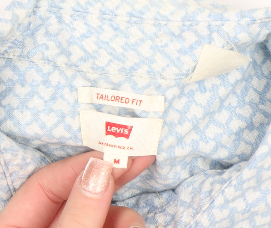 Levi's Women's Blue Geometric Long Sleeve Button-Up Shirt M