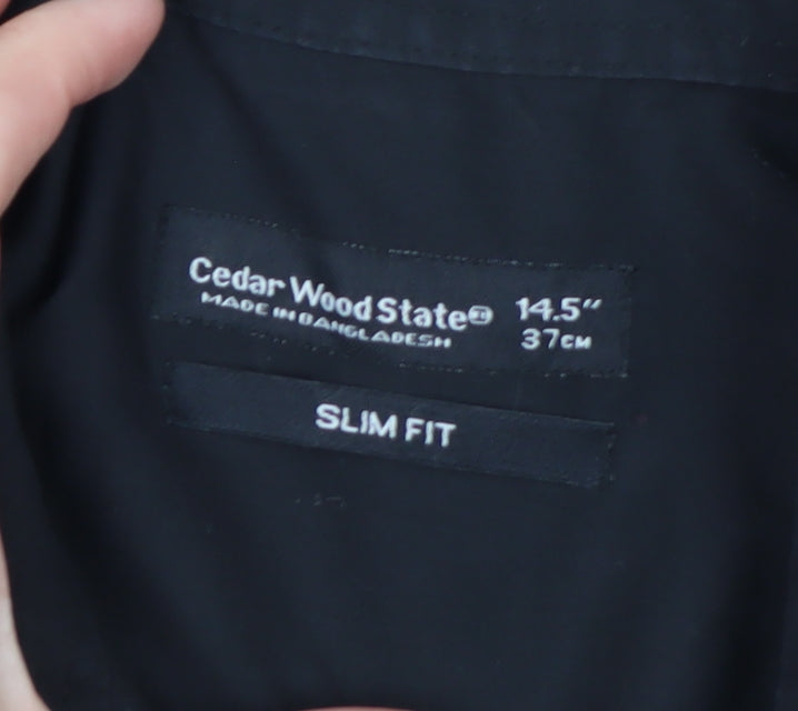 Cedarwood State Men's Black Slim Fit Long Sleeve Button-Up Shirt 14.5