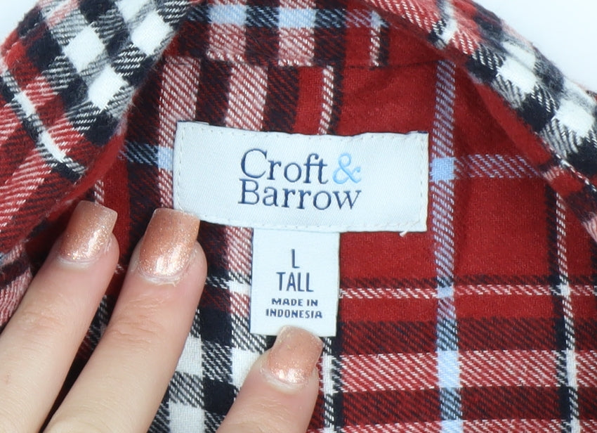Croft & Barrow Men's Red Plaid Cotton Flannel Button-Up Shirt L Tall