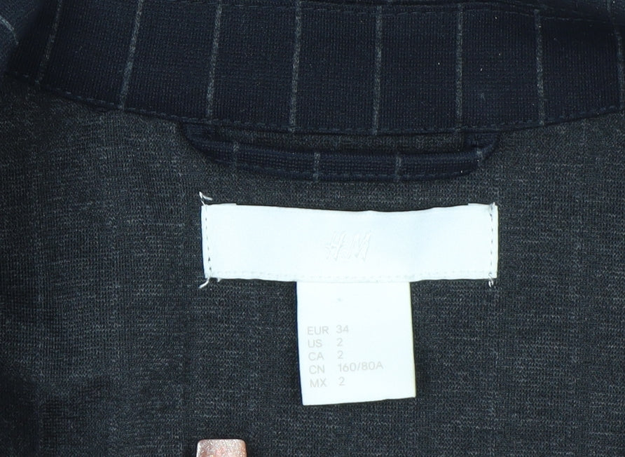 H&M Women Black Pinstripe Single-Breasted Blazer UK 6