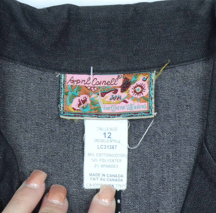April Cornell Womens Black Cotton Blend Blazer Jacket Size 12