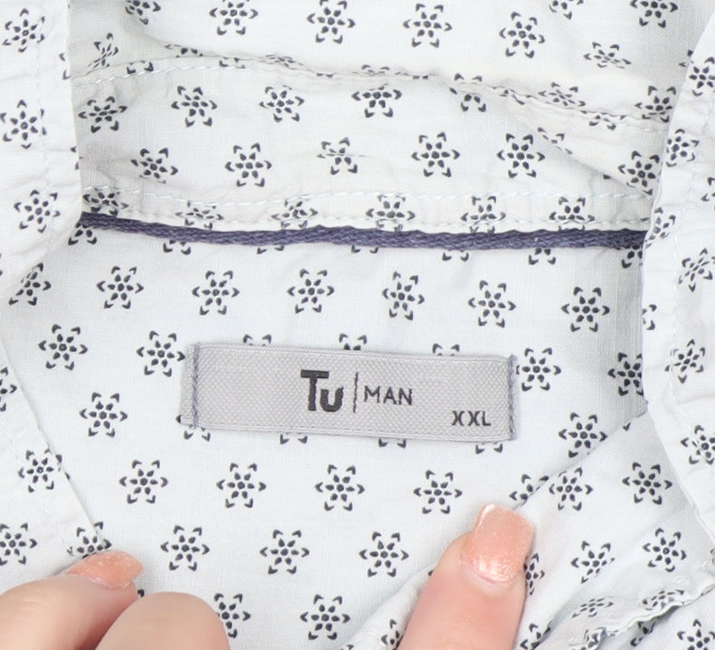 Tu Men White Geometric Short Sleeve Button-Up Shirt 2XL