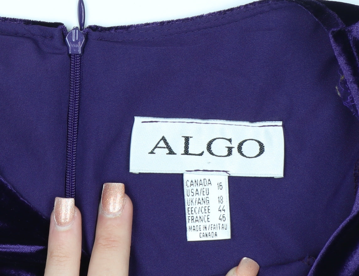 ALGO Women Purple Velvet Shift Dress Size 18 Knee Length V-Neck