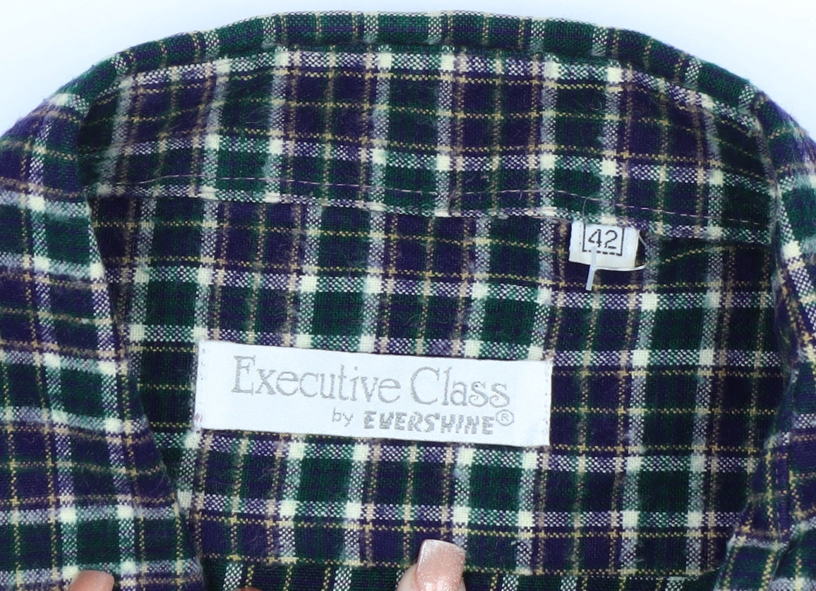 Executive Class by Evershine Men's Green Checked Flannel Shirt Size 42