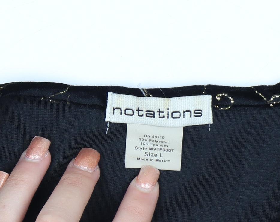 Notations Womens Black Velvet Glitter Embroidered Kimono Blouse L