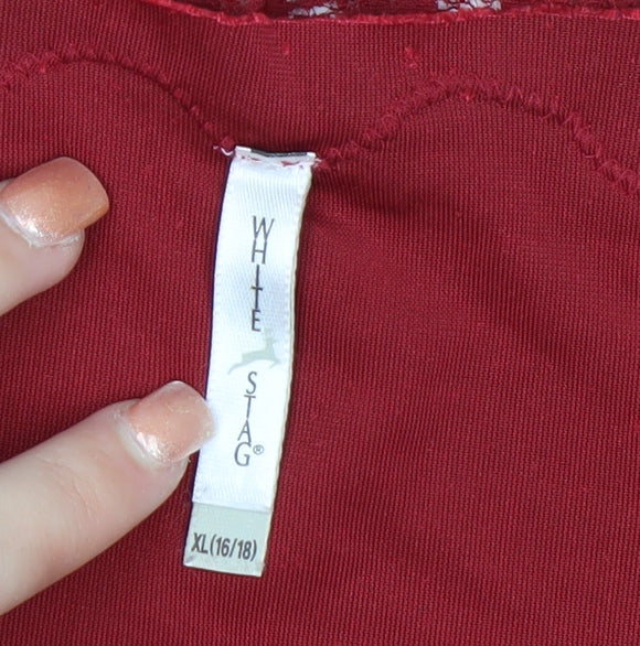 White Stag Women’s Red Velvet Lace V-Neck Short Sleeve Blouse XL