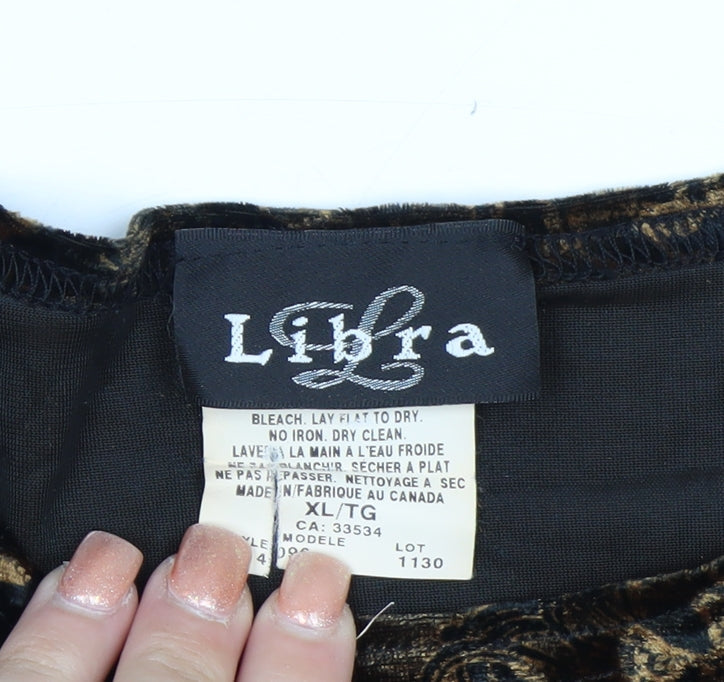 Libra Women's Brown Floral Velvet Long Sleeve Blouse Size XL
