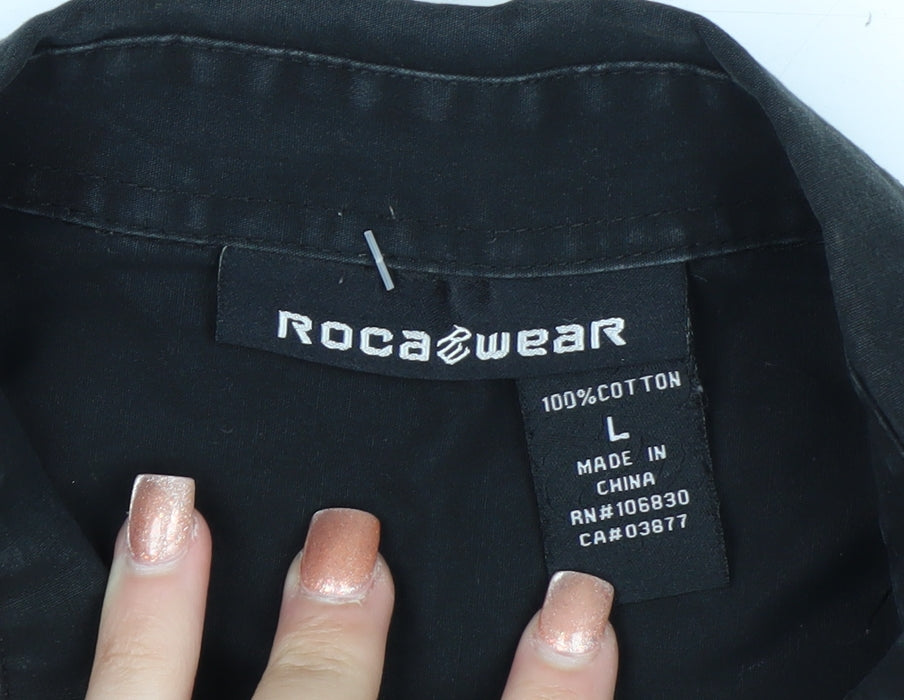 Rocawear Men's Black Cotton Short Sleeve Button-Up Shirt L