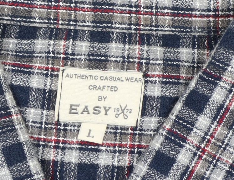 Easy 1973 Men's Blue Checked Cotton Long Sleeve Button-Up Shirt Size L