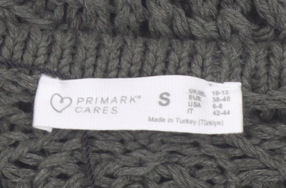 Primark Women Green Open-Knit Cotton Pullover Jumper Size S