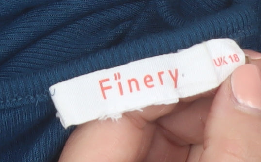 Finery Women Blue Long Sleeve Basic Jersey T-Shirt UK 18