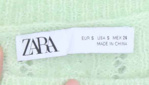 Zara Women's Green Cable-Knit Alpaca Wool Blend Jumper Size 8