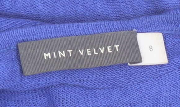 Mint Velvet Women's Blue Linen V-Neck Long Sleeve Blouse Size 8