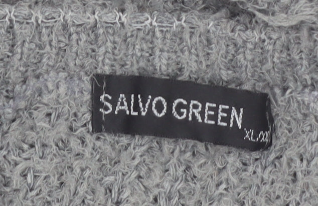 Salvo Green Women's Grey Chunky Knit Crew Neck XL Jumper