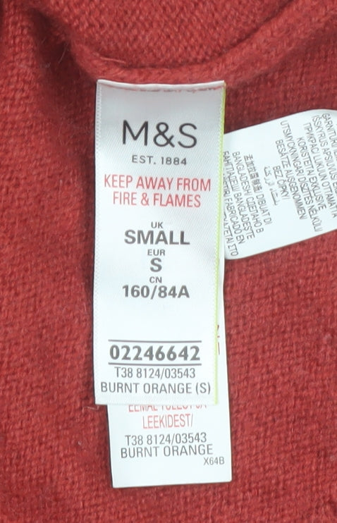 Marks & Spencer Womens Burnt Orange Lambswool Mock Neck Jumper Size S