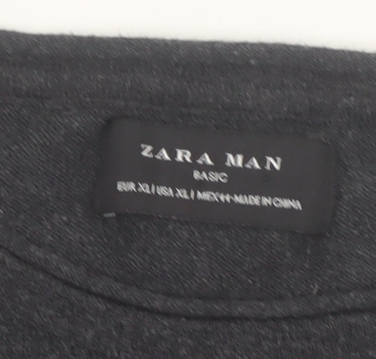 Zara Man Black Cotton Crew Neck Pullover Jumper XL