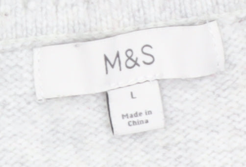 Marks & Spencer Women Grey V-Neck Cable Knit Jumper L