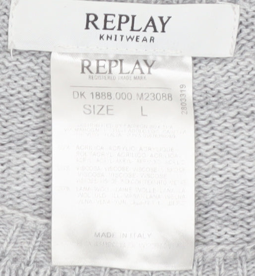 Replay Women Grey Knit Crew Neck Pullover Jumper Size L