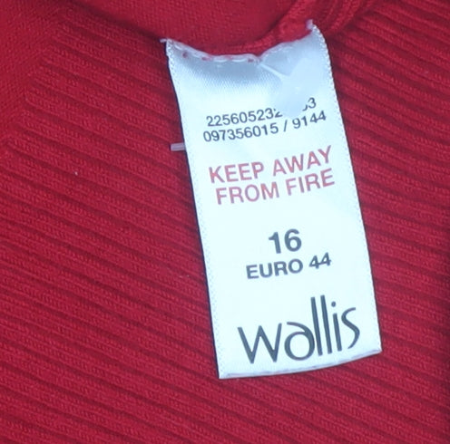 Wallis Women Red Wrap V-Neck Jumper Size 16 Long Sleeve Knit