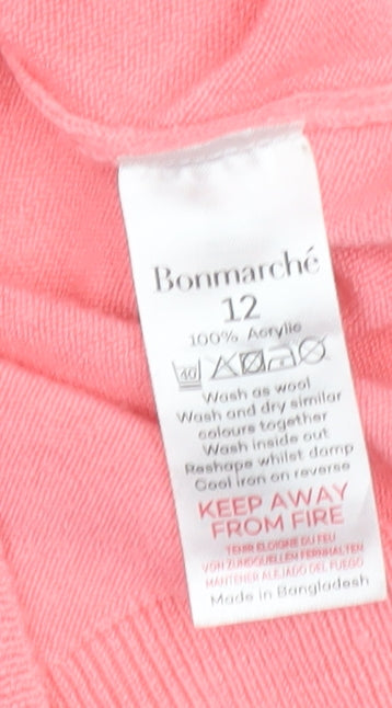 Bonmarché Women's Pink Short Sleeve Acrylic Mock Neck Jumper Size 12