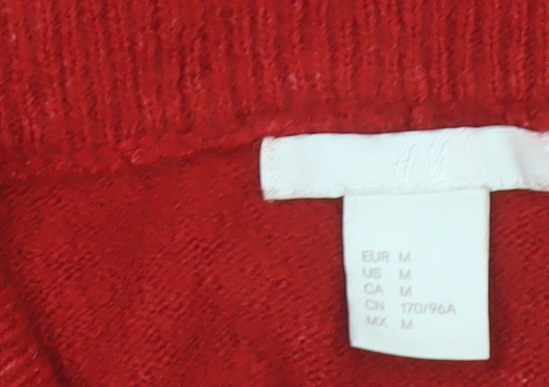 H&M Women Red Roll Neck Jumper Wool Blend Size 12 Winter Knitwear