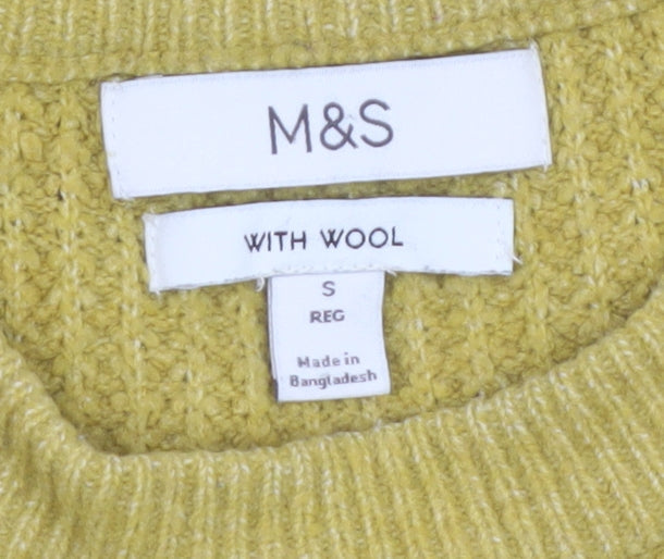 Marks & Spencer Men's Yellow Wool Blend Waffle Knit Jumper S Regular