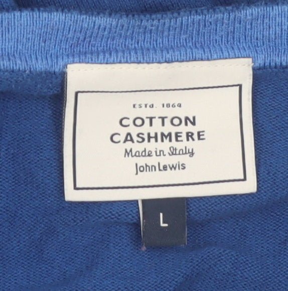 John Lewis Men's Blue V-Neck Cotton Cashmere Jumper Size L