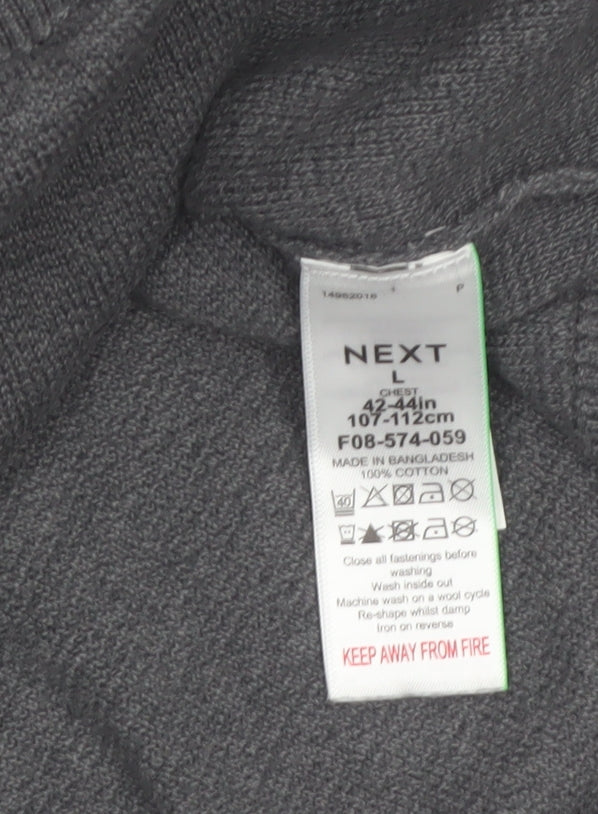 Next Men's Grey Cotton 1/2 Zip High Neck Jumper Size L