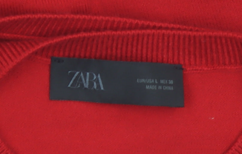 ZARA Women Red V-Neck Wrap Cardigan Jumper Size 14