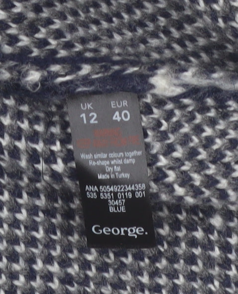 George Women’s Blue Grey Geometric Knit Open Cardigan Size 12