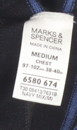 Marks & Spencer Mens Navy Mix V-Neck Striped Jumper Medium