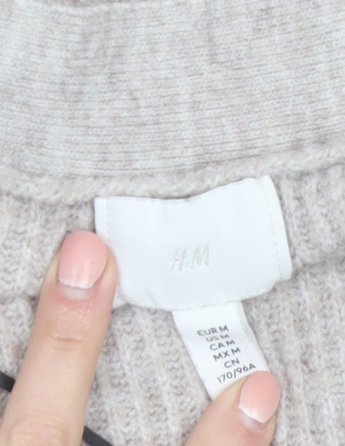 H&M Women Beige Cardigan Medium Wool Blend V-Neck Long Sleeve